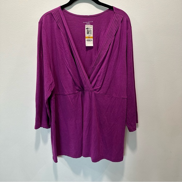 Macys Charter Club Women’s Purple V-Neck 3/4 Sleeve Tunic Modal Blend Size 3X - Picture 1 of 8